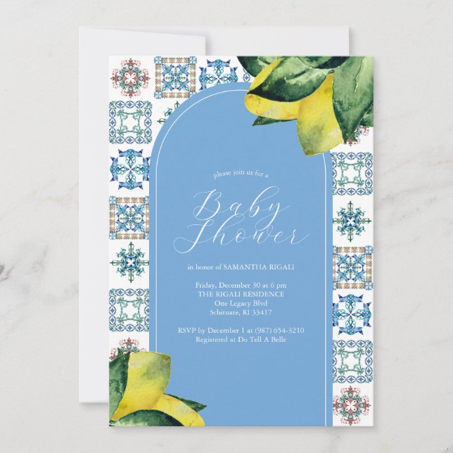 Lemon Baby Shower Invitation Blue and Yellow (Front)