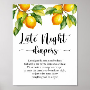 Lemon Baby Shower Late Night Diapers Sign