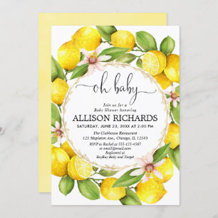 Lemon baby shower, lemons greenery watercolor invitation