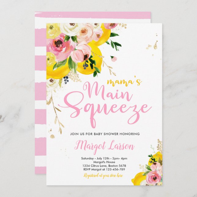 Lemon Baby Shower Mama's Main Squeeze Baby Shower Invitation (Front/Back)