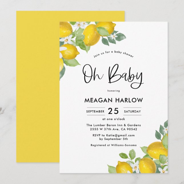 Lemon Baby Shower Oh Baby Shower Invitation (Front/Back)