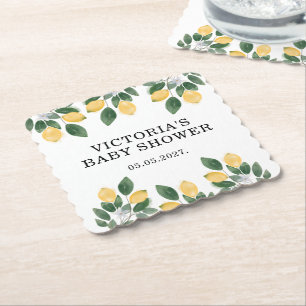 Lemon Baby Shower Paper Coaster