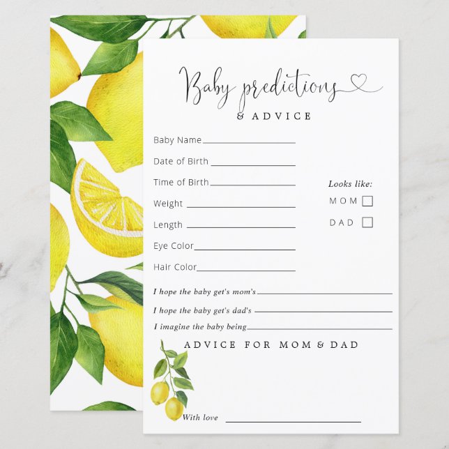 Lemon Baby Shower Predictions Advice (Front/Back)