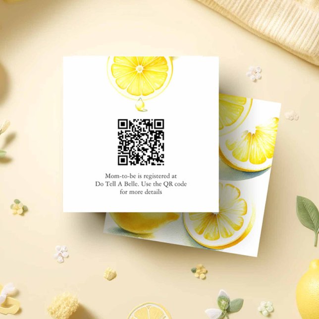 Lemon Baby Shower Registry Enclosure Card (lemon baby shower invitation insert card with QR code watercolor citrus in shades of yellow.)