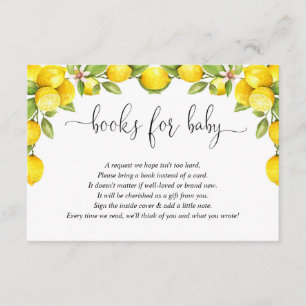 Lemon baby shower, sweet lemons book request enclosure card