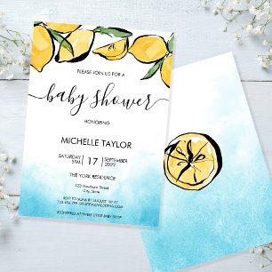 Lemon baby Shower  Watercolor Boy Invitation