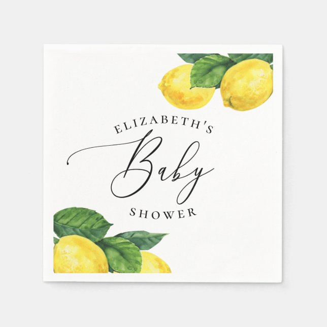 Lemon Baby Shower | Watercolor Summer Citrus Napkin (Front)
