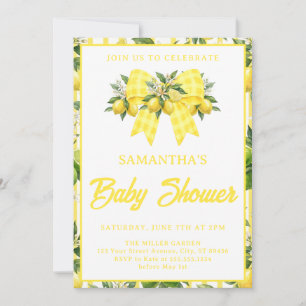 Lemon Baby Shower Yellow Gingham Bow Invitation