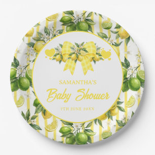 Lemon Baby Shower Yellow Gingham Bow Paper Plate