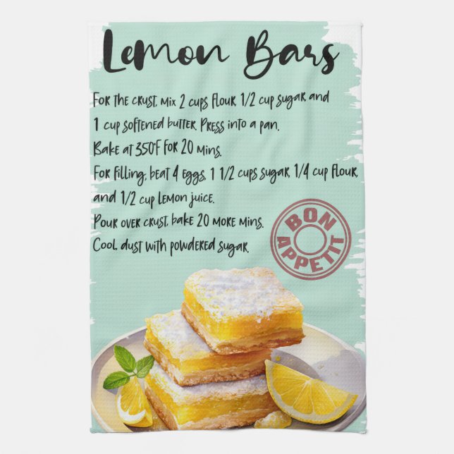 Lemon Bars Recipe Tea Towel (Vertical)