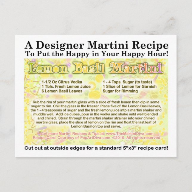 Lemon Basil Martini Recipe Postcard (Front)