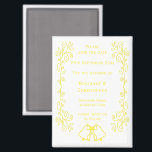 Lemon Bells Scrollwork Wedding Save The Date Magnet<br><div class="desc">Wedding save the date magnet bells design. Customise this yellow wedding save the date magnet with your wedding details. Should you require any help with customising then contact us through the link on this page. Lemon coloured bells design personalised wedding save the date magnet</div>