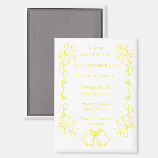 Lemon Bells Scrollwork Wedding Save The Date Magnet (Front/Back)