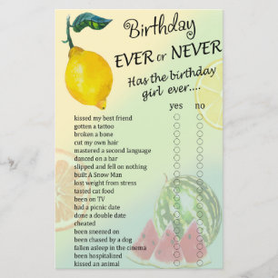 Lemon Birthday ever or never game