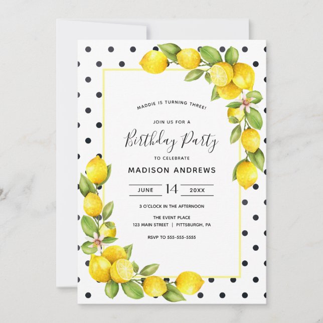 Lemon Birthday Invitation (Front)