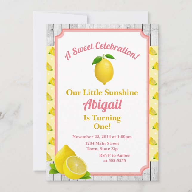 Lemon Birthday Invitation Lemonade 1st Birthday (Front)