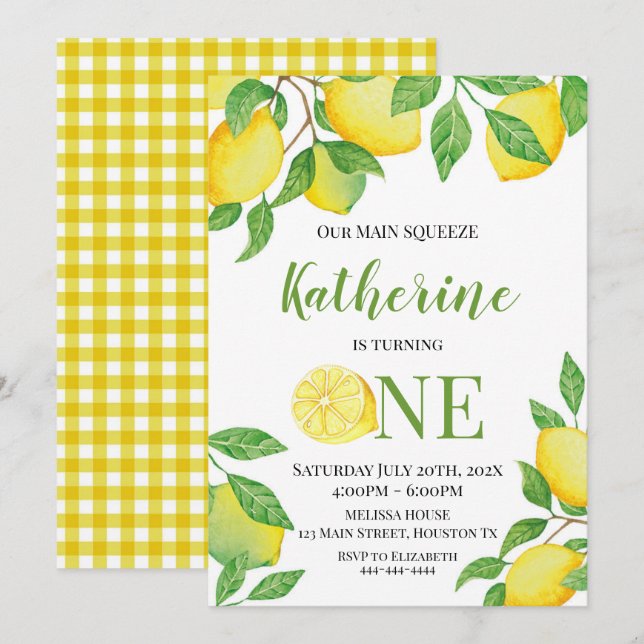 Lemon Birthday Invitation Personalized info (Front/Back)