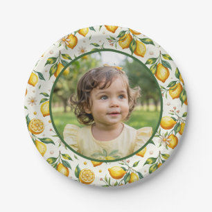Lemon Birthday Photo Yellow Citrus Kids Party Paper Plate