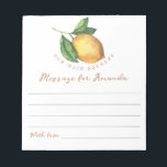Lemon birthday time capsule message notepad<br><div class="desc">Our main squeeze. Watercolor simple lemon kids birthday party. Citrus lemonade birthday.</div>