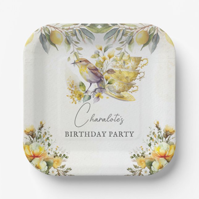 Lemon Birthday Vintage Tea Party Paper Plate (Front)