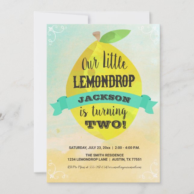 Lemon Birthday Watercolor Lemondrop Birthday Boy Invitation (Front)