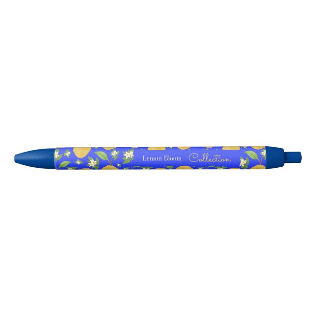 Lemon Bloom Collection Pattern blue Black Ink Pen (Front)