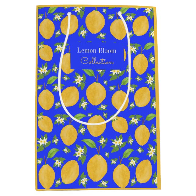 Lemon Bloom Collection patterned blue Medium Gift Bag (Front)
