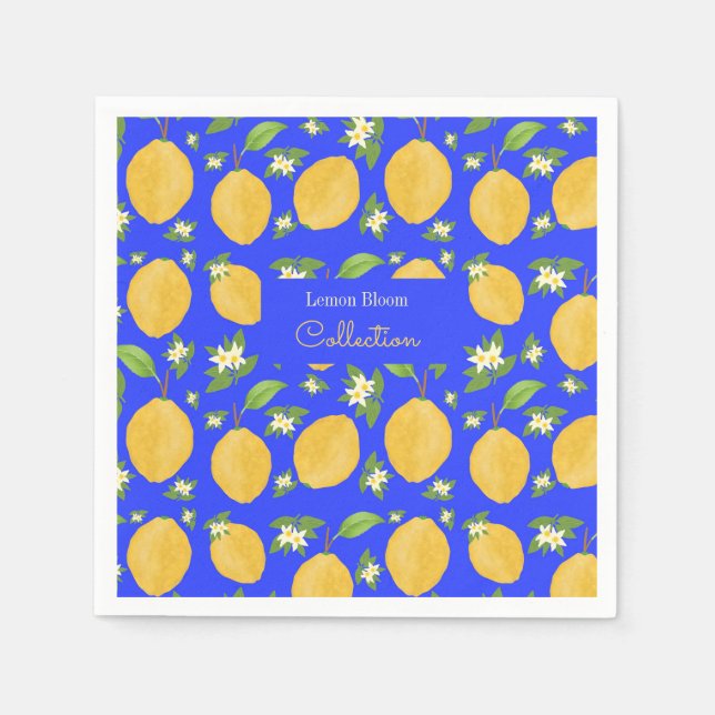 Lemon Bloom Collection patterned blue Napkin (Front)