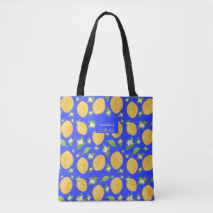 Lemon Bloom Collection patterned blue Tote Bag