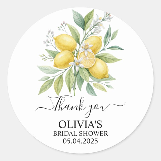 Lemon Blossom Bridal Shower   Classic Round Sticker (Front)