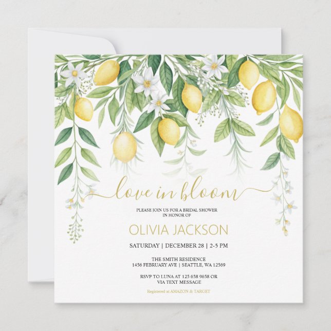 Lemon Blossom Bridal Shower Invitation  (Front)