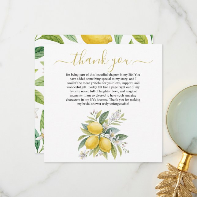 Lemon Blossom Bridal Shower Thank You Card (Front/Back In Situ)