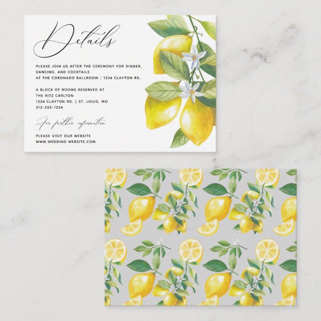 Lemon Blossom Citrus Wedding Details Enclosure Card (Front/Back)