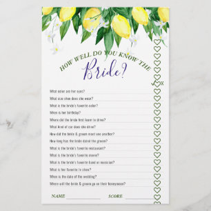 Lemon Blossom Double-Sided Bridal Shower Game