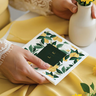 Lemon Blossom Floral Tree Elegant White Wedding Napkin