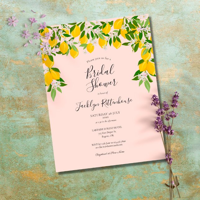 Lemon Blossom Greenery Blush Pink Bridal Shower Announcement Postcard (Creator Uploaded)