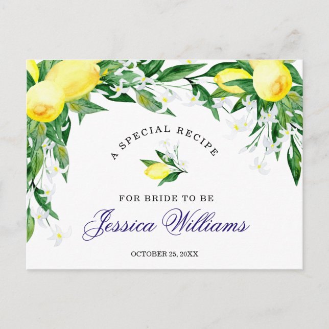 Lemon Blossom Greenery  Bridal Shower Recipe Card (Front)