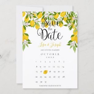 Lemon Blossom Greenery Save the Date Calendar Invitation