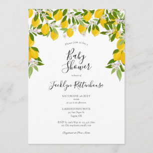 Lemon Blossom Greenery Watercolour Baby Shower Invitation
