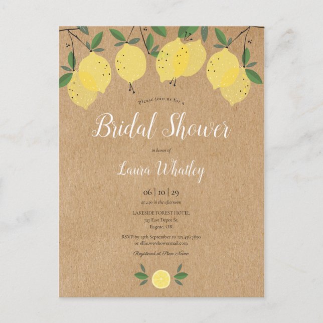 Lemon Blossom Greenery Watercolour Bridal Shower Announcement Postcard (Front)