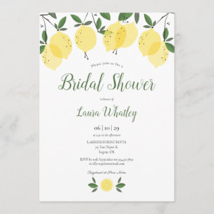 Lemon Blossom Greenery Watercolour Bridal Shower Invitation