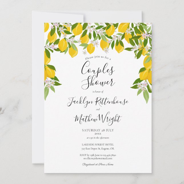 Lemon Blossom Greenery Wedding Couples Shower Invitation (Front)