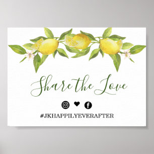 Lemon Blossom Greenery Wedding Hashtag Sign