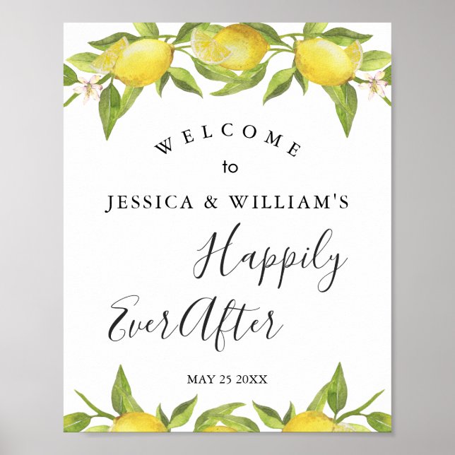Lemon Blossom Greenery Wedding Welcome Sign (Front)