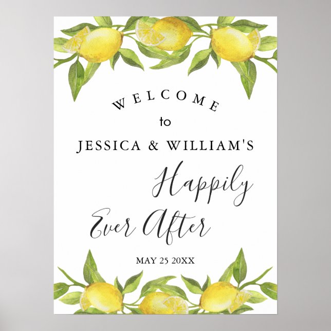 Lemon Blossom Greenery Wedding Welcome Sign (Front)