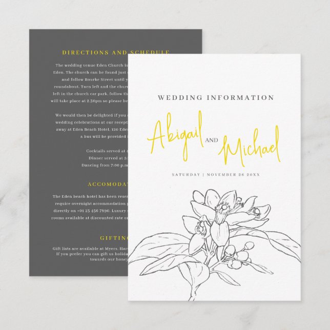 Lemon blossom wedding guest information enclosure card (Front/Back)
