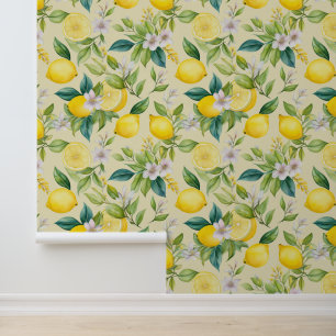 Lemon Blossoms on Cream Wallpaper