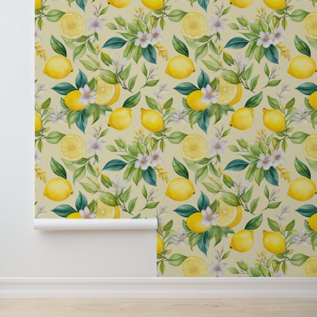 Lemon Blossoms on Cream  Wallpaper (Application)