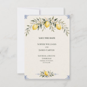Lemon Blue Botanical Wedding Save The Date