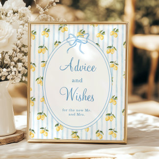 Lemon Blue Bow Italian Advice and Wishes Poster